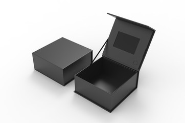 Blank Screen LCD Video Display Gift Brochure Box For Branding And Mock up, 3d render illustration.