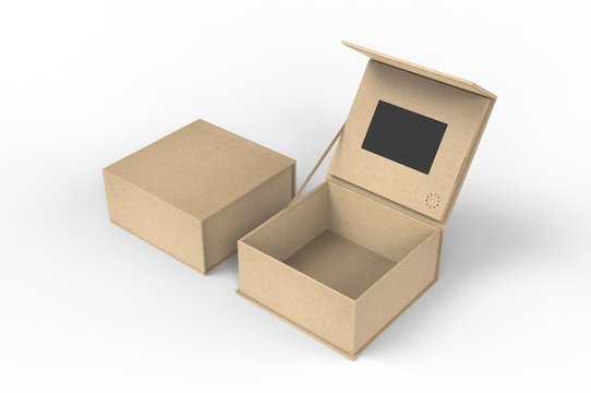 Blank Screen LCD Video Display Gift Brochure Box For Branding And Mock up, 3d render illustration.