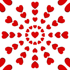 Red Heart Round Seamless Pattern on White