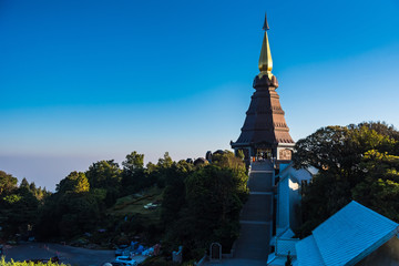 Chiang Mai , Thailand - January, 16, 2020 : King and Queen Chedi on the top of Doi Inthanon in ChiangMai, Thailand