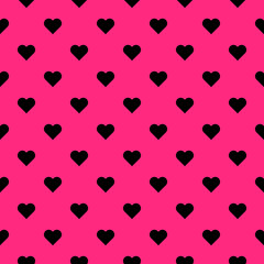 Black hearts repeat pattern seamless on pink background vector.