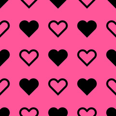 Black hearts repeat pattern seamless on pink background vector.