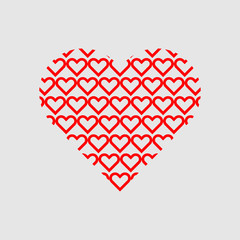 Red heart symbol repeat pattern isolated on grey background vector.