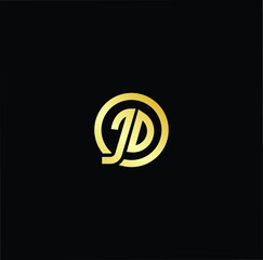 Outstanding professional elegant trendy awesome artistic black and gold color JD DJ initial based Alphabet icon logo.