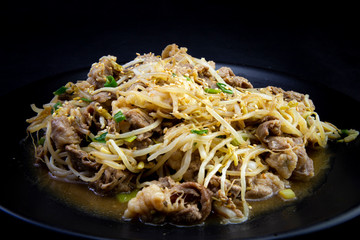 Fried Beef Brisket and mung bean sprout with soy sauce