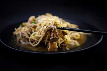 Fried Beef Brisket and mung bean sprout with soy sauce
