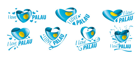 National flag of the Palau in the shape of a heart and the inscription I love Palau. Vector illustration