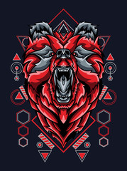angry bear head with sacred geometry pattern, e sport logo, t shirt, poster, tattoo, mascot