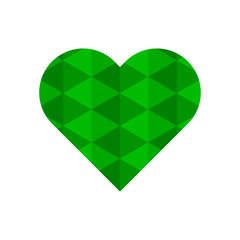 Green triangles repeat pattern in heart sign vector isolated on white background.