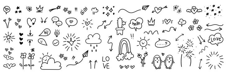 Fototapeten cute hand drawn doodle vector set, love, Natural , firework, cloud, weather, rainbow, snow, heart and creative design vector collection.  © TWINS DESIGN STUDIO