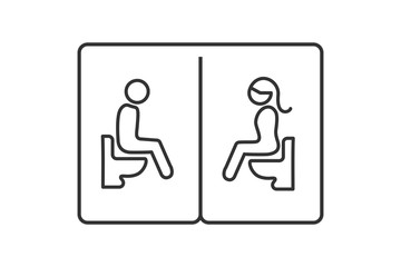 Toilet sign design. Black outline of man and woman sitting with water closet symbol isolated on white background, vector illustration