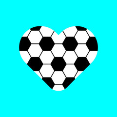 Fototapeta premium Football pattern in heart sign vector isolated on blue background.
