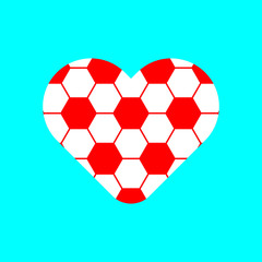 Fototapeta premium Football pattern in heart sign vector isolated on blue background.
