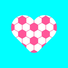 Fototapeta premium Football pattern in heart sign vector isolated on blue background.