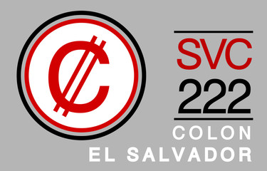 C, SVC, 222, Colon,El Salvador Banking Currency icon typography logo banner set isolated on background. Abstract concept graphic element. Collection of currency symbols ISO 4217 signs used in country