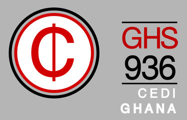 C, GHS, 936, Cedi, Ghana Banking Currency icon typography logo banner set isolated on background. Abstract concept graphic element. Collection of currency symbols ISO 4217 signs used in country
