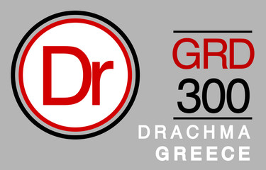 Dr, GRD, 300, Drachma, Greece Banking Currency icon typography logo banner set isolated on background. Abstract concept graphic element. Collection of currency symbols ISO 4217 signs used in country