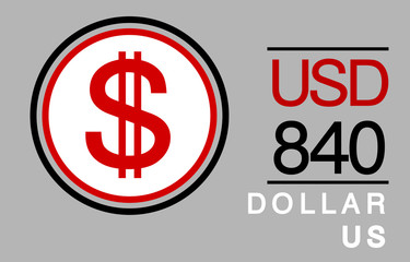 S, USD, 840, Dollar, US Banking Currency icon typography logo banner set isolated on background. Abstract concept graphic element. Collection of currency symbols ISO 4217 signs used in country