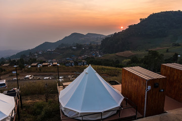 Chiang Mai , Thailand - January, 17, 2020 : Camping tents on the mountains in Chiang Mai, Thailand