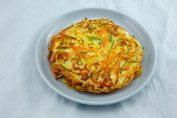 Cuttlefish, zucchini, spring onion and carrot pancake