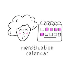 Women's health concept. Menstruation calendar. Outline vector hand drawn illustration.