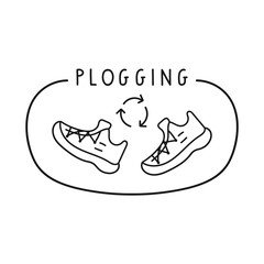 Plogging. Vector outline badge on white background.