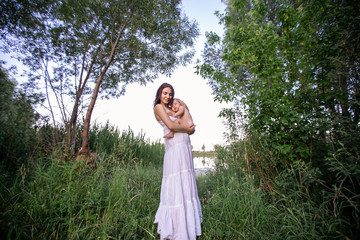 mother and daughter in nature