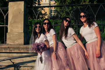 Group of female friends celebrate bachelorette party