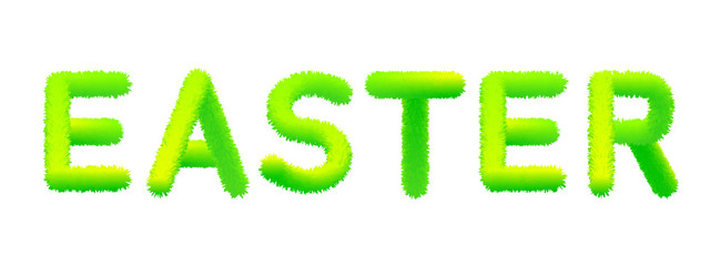 Word Easter made of fur, fluffy decoration, flowers daisey, dandelion