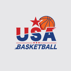 Basketball USA Tournament Logo White Ball Sport American Game Vector Illustration