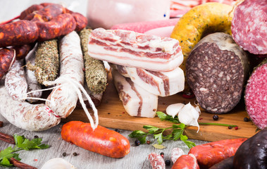 tasty meat and sausage products