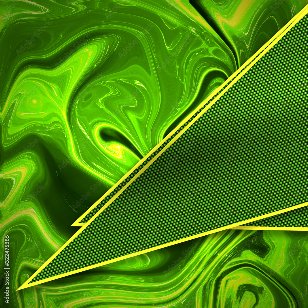 Wall mural green and yellow carbon fiber on green liquid metal color.