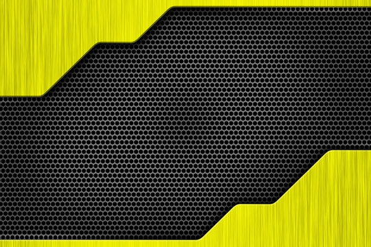 Yellow Metal Plate And Black Mesh.