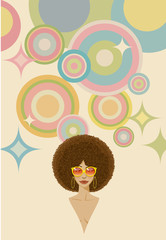 黒人女性の上半身。イメージイラスト背景あり（70年代、80年代）