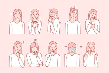 Girls emotions or facial expressions set