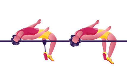 Participate of Paralysis and Fit Men High Jump Crossbar in Competition.