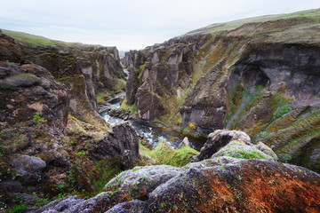 Picturesque landscape from famous Fjadrargljufur canyon in South east of Iceland, Europe