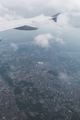 Fototapeta premium Kiev city with airplane window, Ukraine
