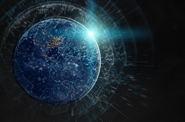 Global datas exchanges and connections system over the globe 3D rendering elements of this image furnished by NASA