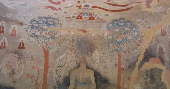 Buddhist grottoes sculpture in Bingling Temple, Gansu China. UNESCO World Heritage Site.