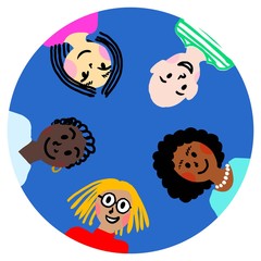 Fototapeta premium Illustration with people of different ethnic groups. Multicolored and colorful picture, element for design.