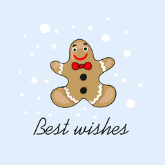 Gingerbread man decorated colored icing. Holiday cookie in shape of man.