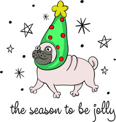 Greeting card with a pug. vector illustration
