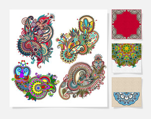 set of flower paisley design elements, indian pattern