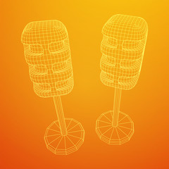 Sound recording equipment vintage microphone. Wireframe low poly mesh vector illustration