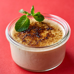 Creme brulee. Traditional French vanilla cream dessert with caramelised sugar on top.
