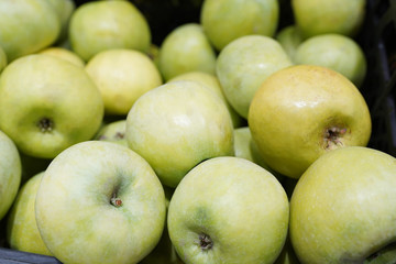 green apples on market show window