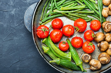 Grilled vegetables in pan