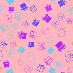 Gift boxes and parcels. Seamless vector pattern. Colorful background texture