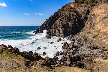 Beautiful sea view rock beach Byron Bay cape. Nature of  New South Wales, East coast of Australia.